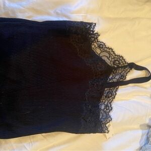 Anthro Black one shoulder tank with Lace Detail